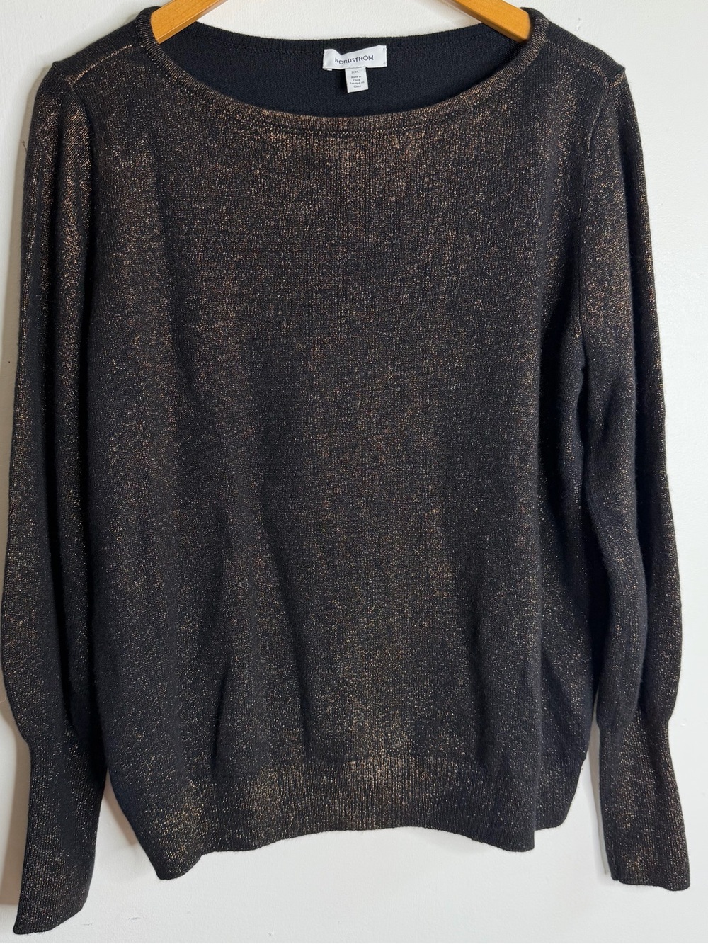 Nordstrom Black Sweater with Metallic Gold Shimmer